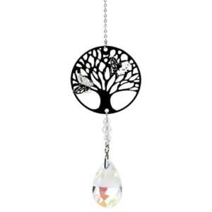 Suncatcher Albero della vita con cristallo e goccia arcobaleno bianca